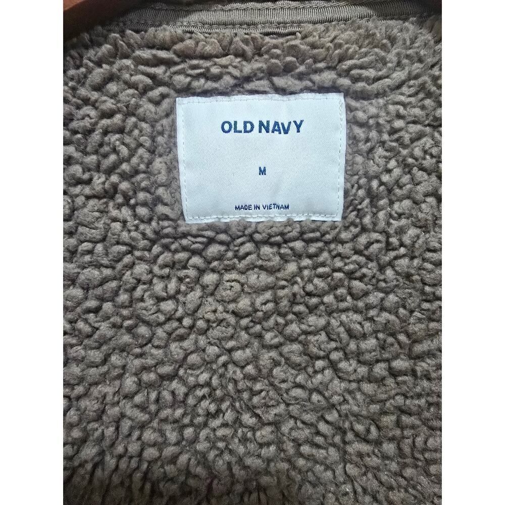 Old Navy Pieced-Yoke Teddy Fleece Jacket Brown Cozy Winter Casual Men's Size M - Picture 5 of 8